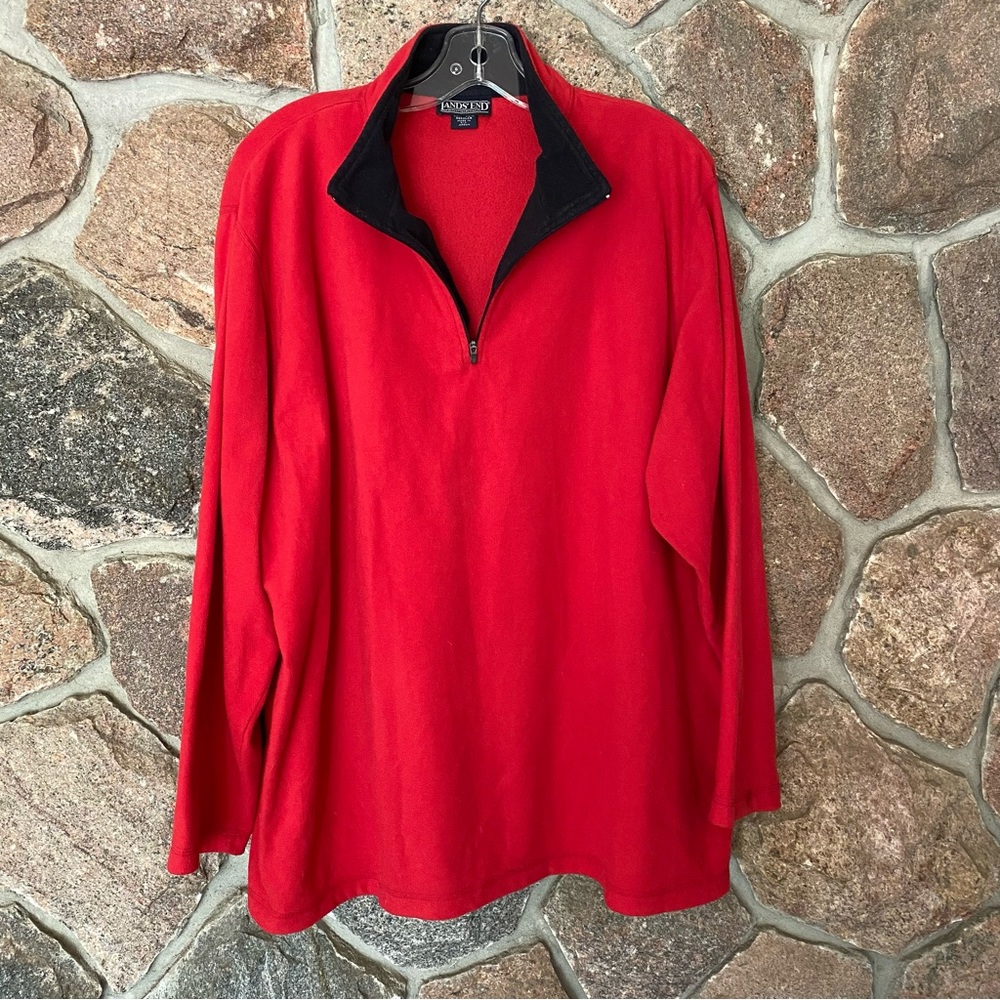 Cozy Lands End red fleece plus size zipper front top.